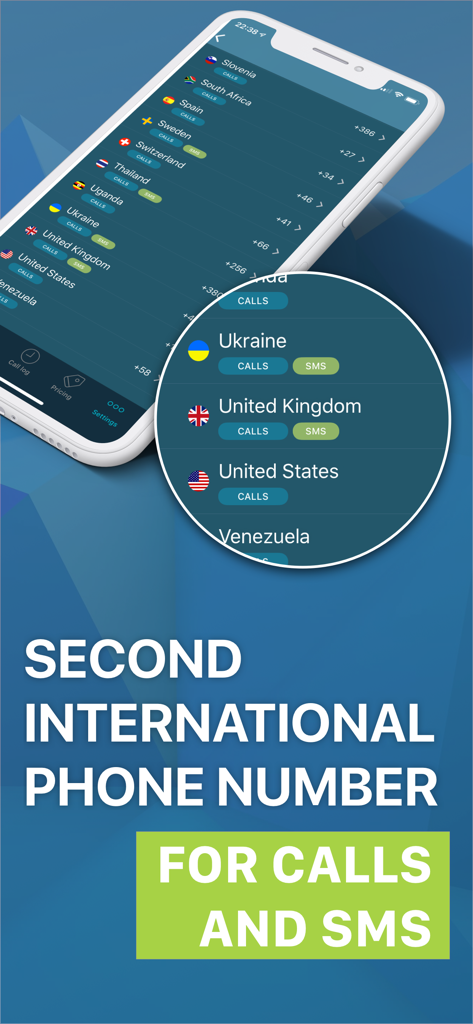Screenshot of Callbacker app displaying international phone numbers for calling and texting