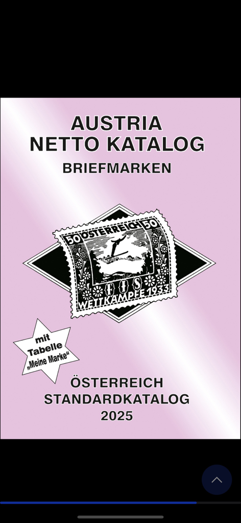 Cover of the ANK Austria Netto Katalog Briefmarken 2025 featuring a vintage Austrian stamp