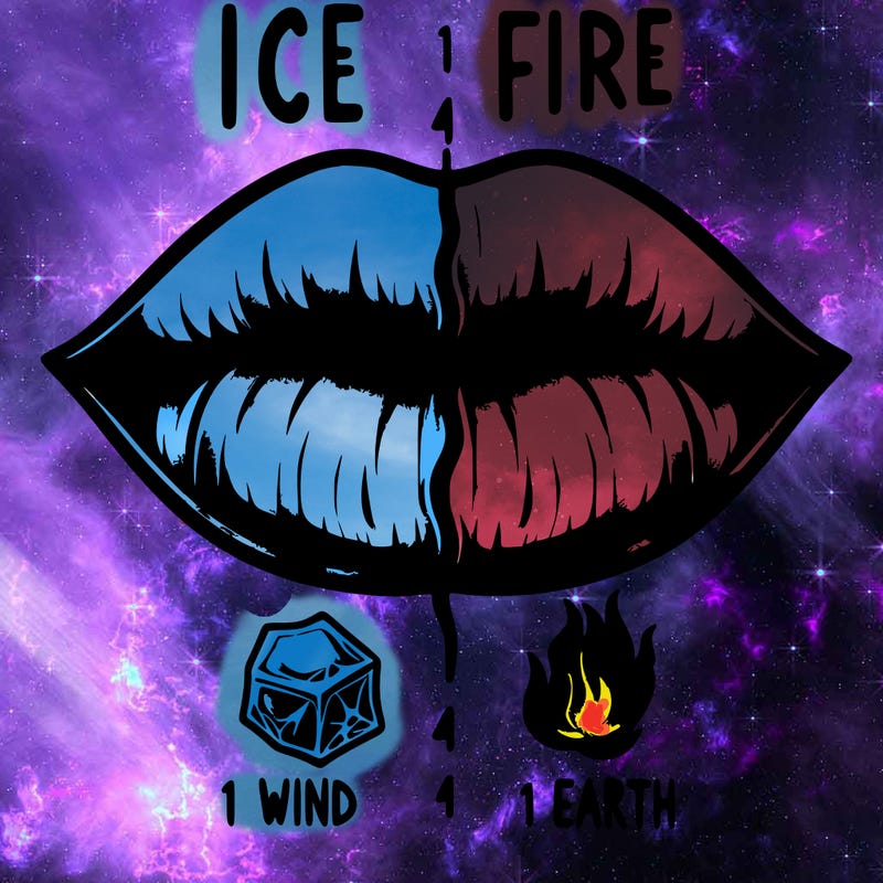 realistic lip split in fourth . 1 fourth ice 1 fire 1wind 1 earth