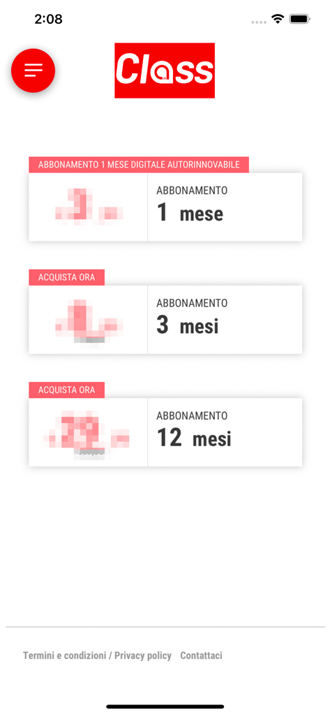 Class - Pantalla de suscripción de la aplicación de la revista Class que muestra planes de membresía mensuales y anuales