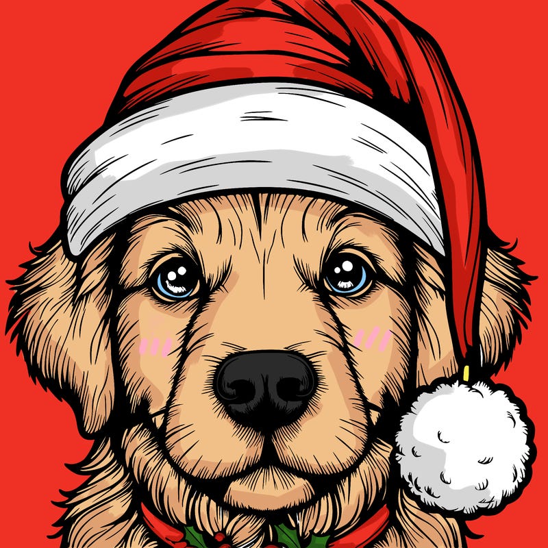 realistic dog with a christmas hat