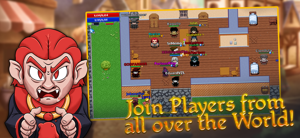 Kakele Online - MMORPG - Kakele Online MMORPGの2Dピクセルアートの部屋に集まる複数のプレイヤー