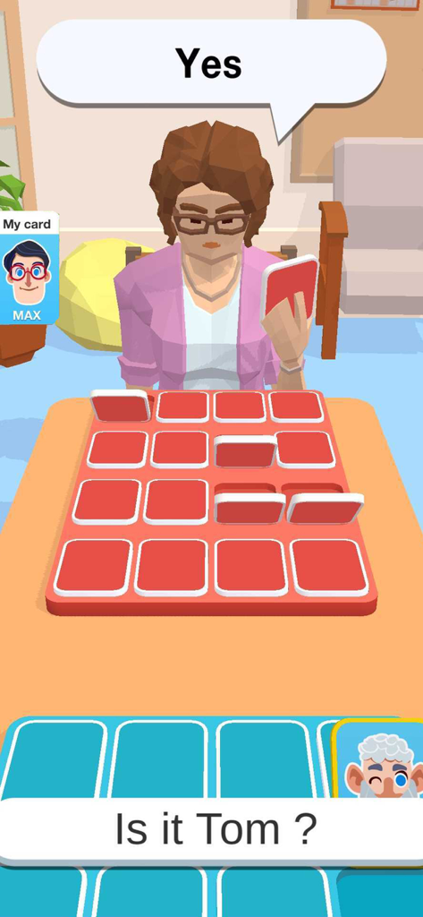 Guess It 3D - Ein Screenshot des Guess It 3D-Gameplays, der einen 3D-Charakterkarten-Schätzkampf zeigt.