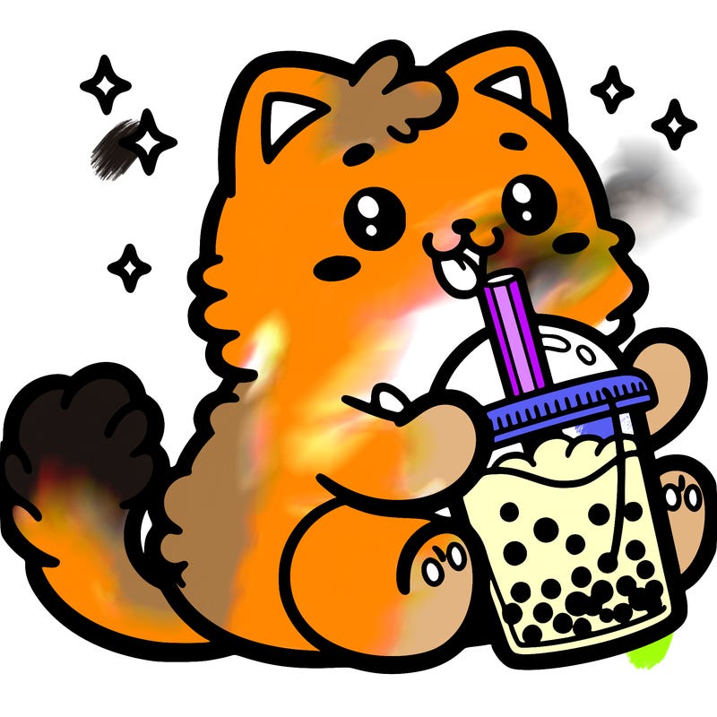 cat drinking boba