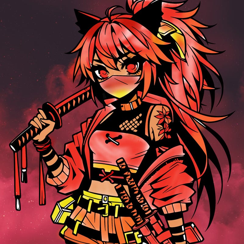 gorgeous edgy anime girl with a ninjato in one hand