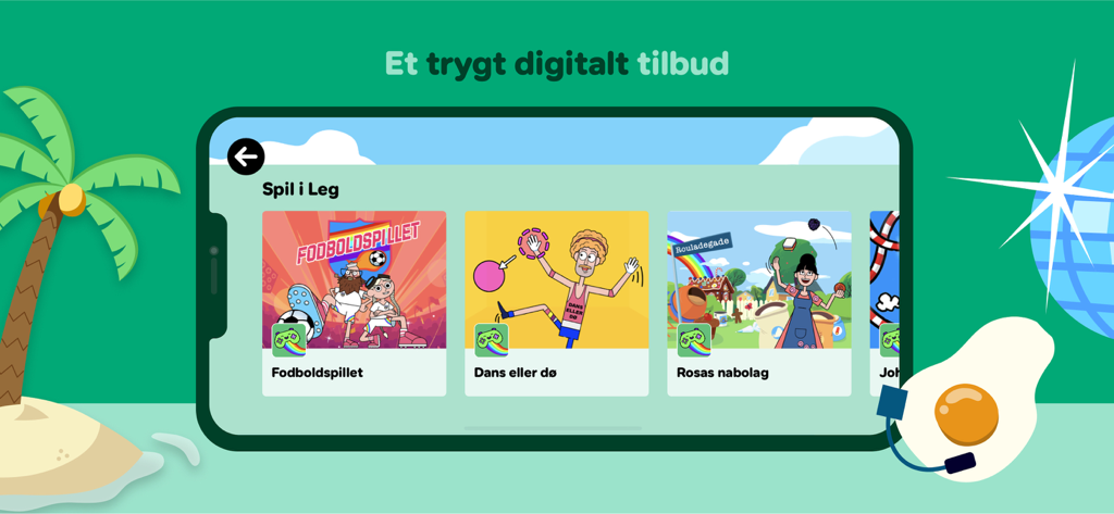 Game selection menu in the DR Ramasjang LEG mobile app