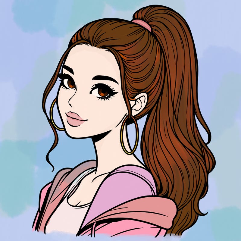realistic girl with a high ponytail