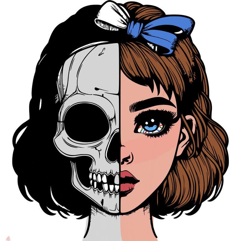 realistic girl with half skull mask