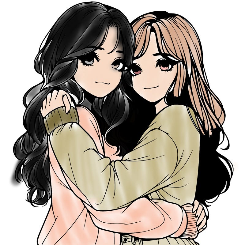 realistic girls hugging