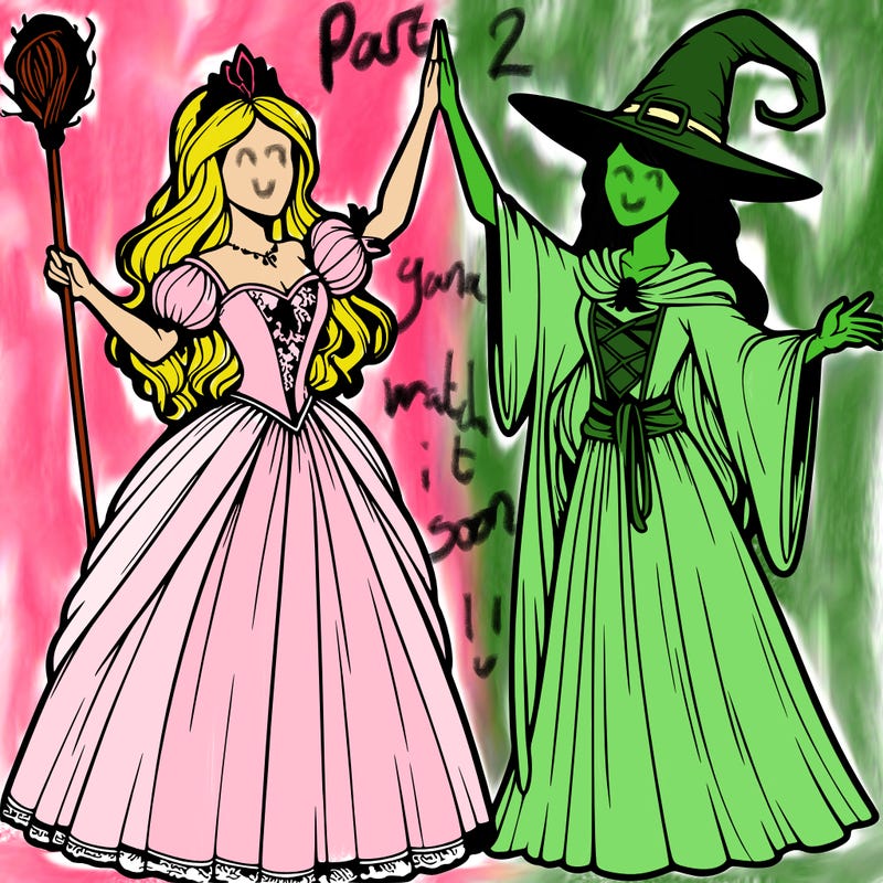 detailed realistic split of a princess and a witch