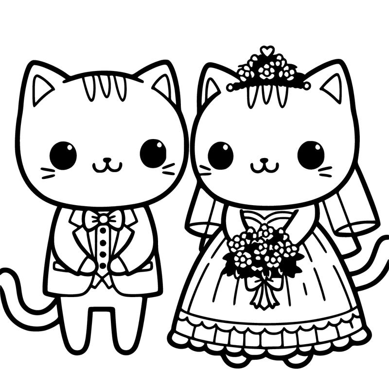 two cats one in a wedding dress and one in a tux getting married