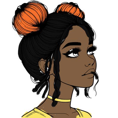 realistic girl with buns on the top of her head