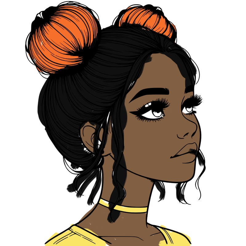 realistic girl with buns on the top of her head