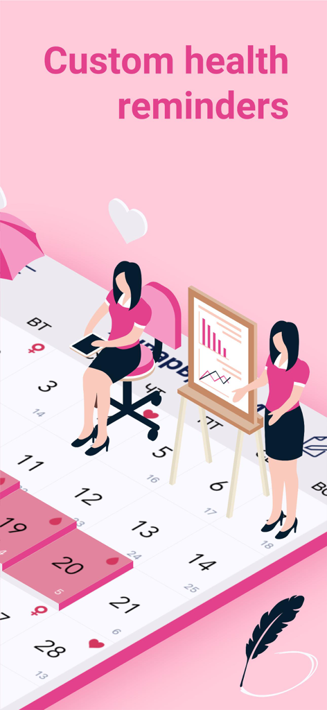 Two women tracking health data on a large calendar with cycle charts and reminders.