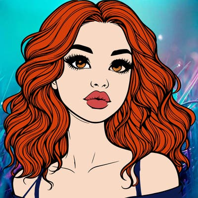 realistic girl with wavy hair and lips