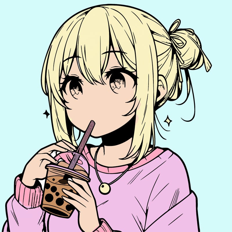 manga character drinking boba