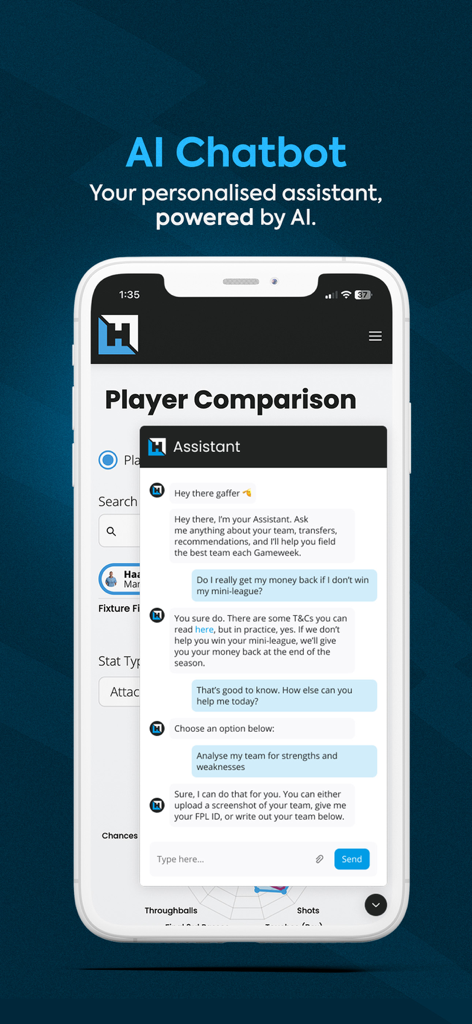 Fantasy Football Hub AI chatbot offering personalized FPL team management advice and transfer tips