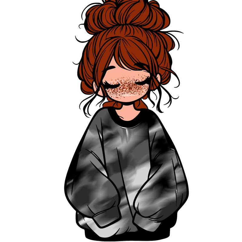 girl with baggy sweatshirt and messy bun