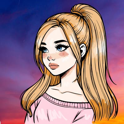 realistic girl with a high ponytail