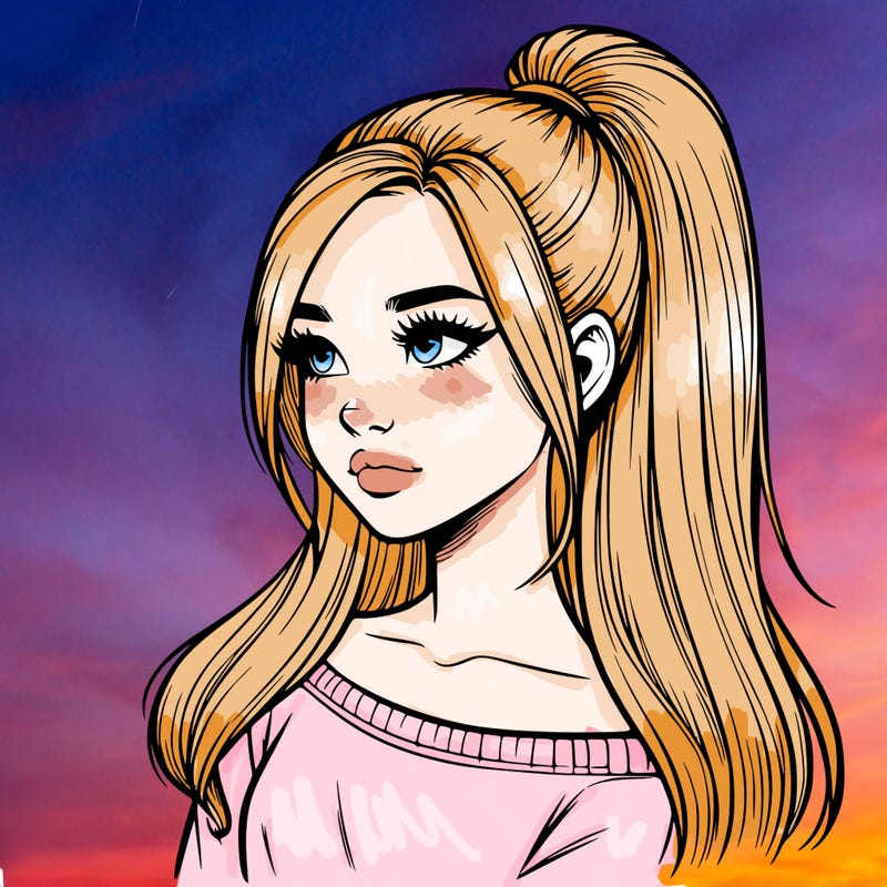 realistic girl with a high ponytail