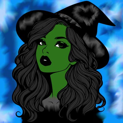 realistic witch girl with wavy hair and lips