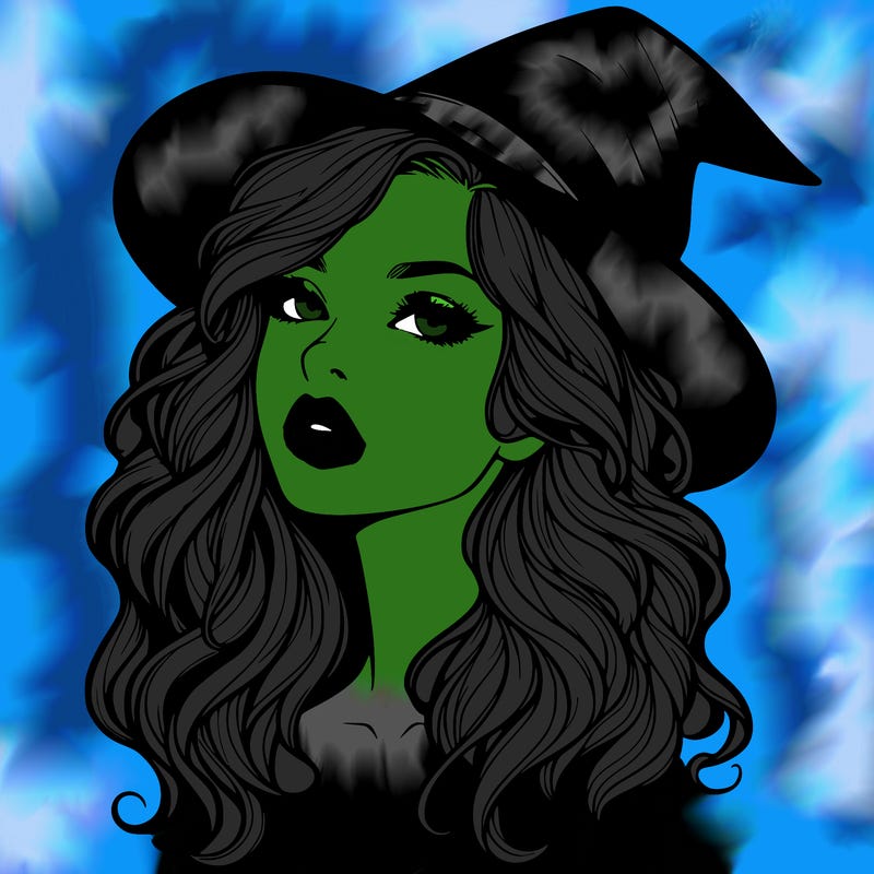 realistic witch girl with wavy hair and lips