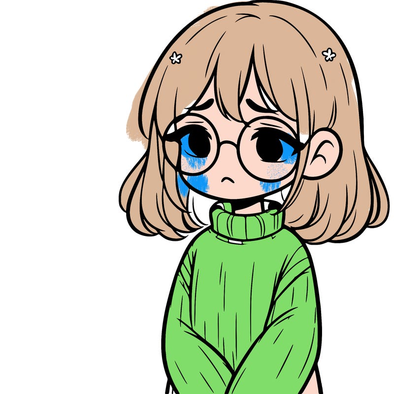 sad girl with glasses in a sweater