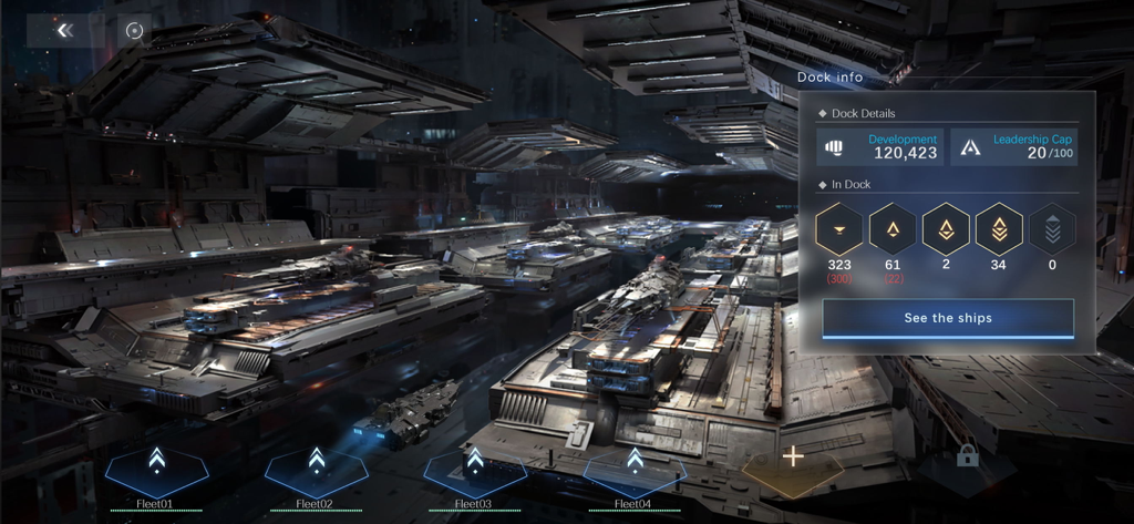 Interfaz de atraque de estación espacial y gestión de flotas en Nova Space Armada