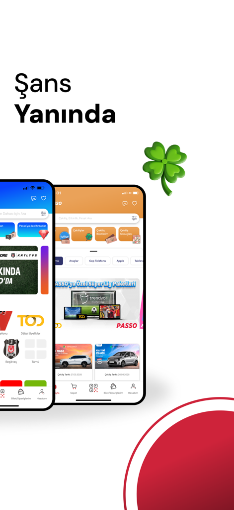 Passo - Passo Mobile-App-Oberfläche mit Gewinnspiel-Optionen für Preise wie Autos und Technik