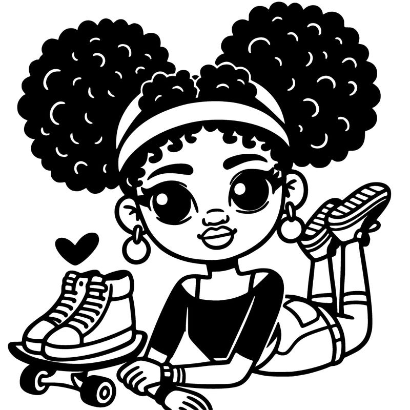 90s skater girl with 2 afro puff buns