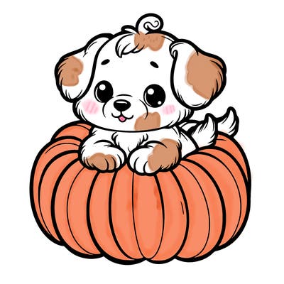 cute little puppy in a pumpkin