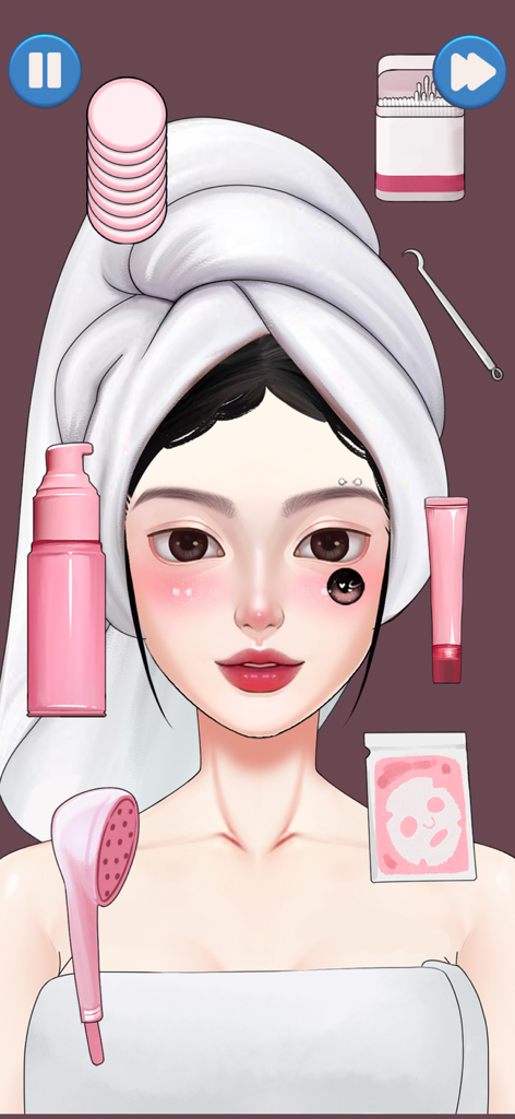 Satisoul: Perfectly Organize - SatisoulのメイクとスキンケアASMRレベルで、タオルを頭に乗せたキャラクター