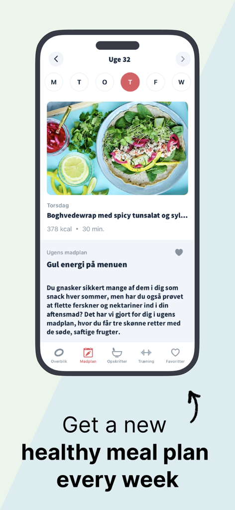 Interface do aplicativo IFORM mostrando um plano de refeição semanal saudável com uma receita de wrap de atum.