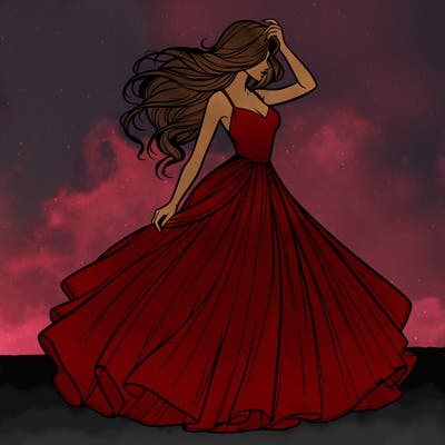 realistic woman with dress flowing in the wind
