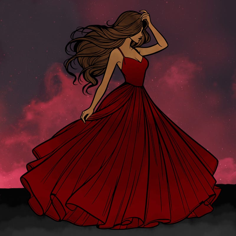 realistic woman with dress flowing in the wind