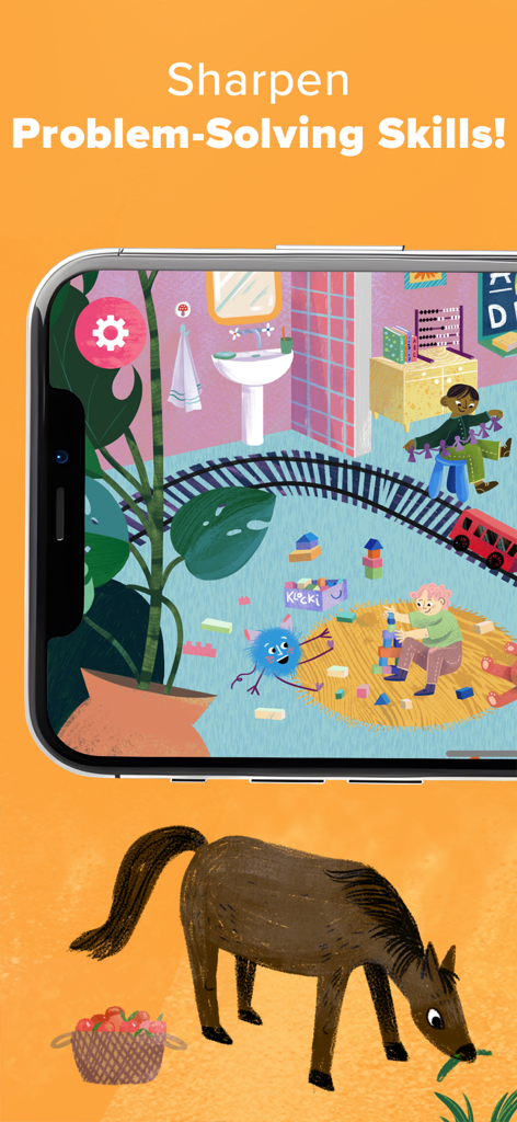 Smart Kiddo Montessori Kids 3+ - Smart Kiddo Montessori app interface showing problem solving activities and hand-drawn illustrations