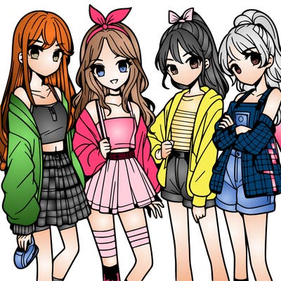 teen manga girls group of 4