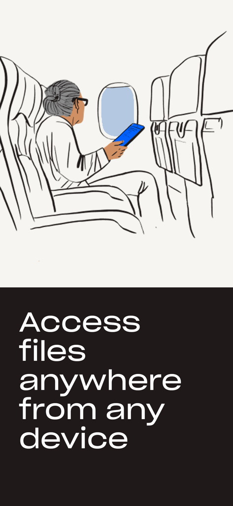 A professional accessing business files on a mobile device while traveling by airplane