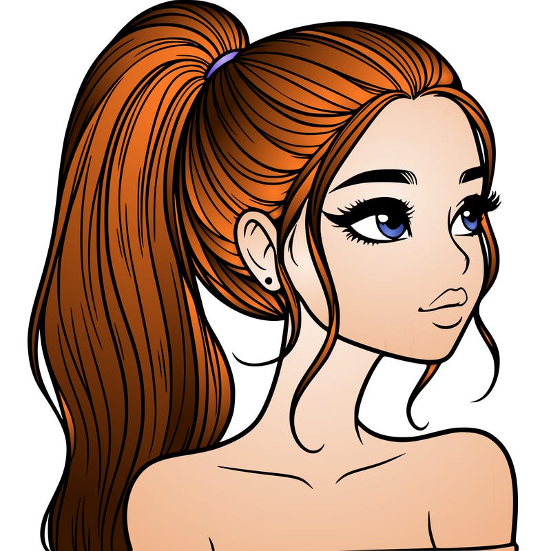 a beautiful and realistic girl with a high pony tail