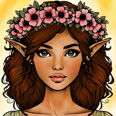 realistic female elf with flower crown