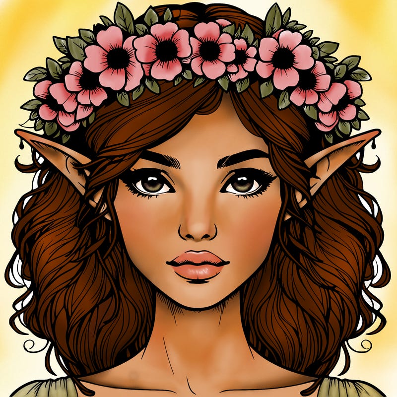 realistic female elf with flower crown
