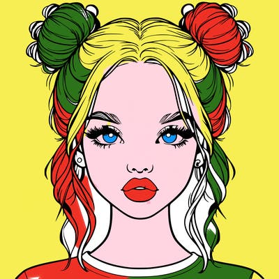 realistic girl with two buns in hair and lips