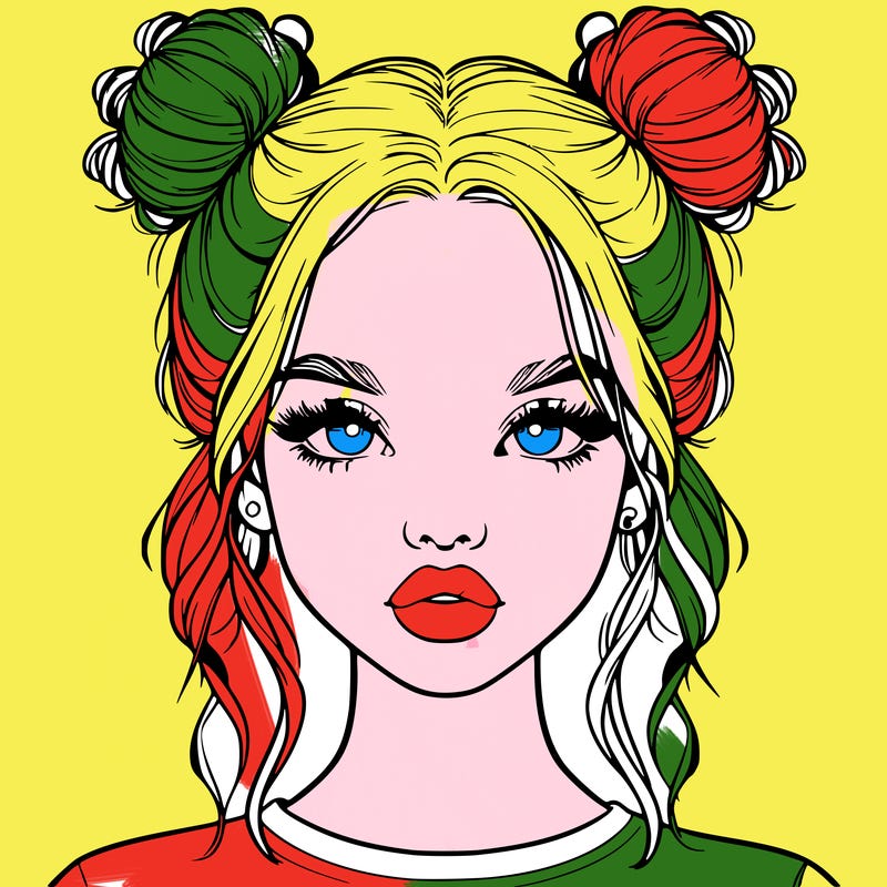 realistic girl with two buns in hair and lips