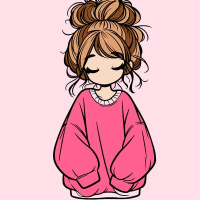 girl with baggy sweatshirt and messy bun