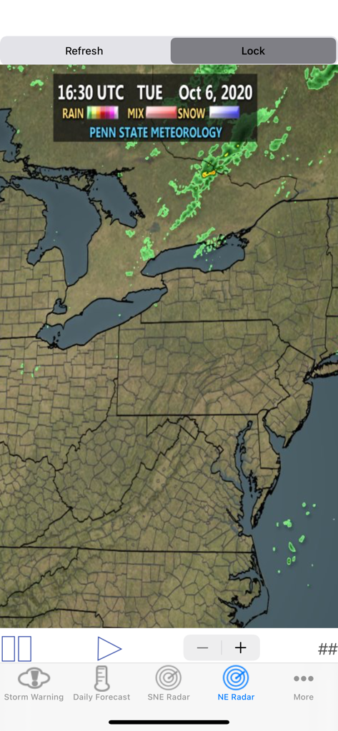 Precision Weather Forecasting - Precision Weather Forecasting app screen showing the Northeast radar map.