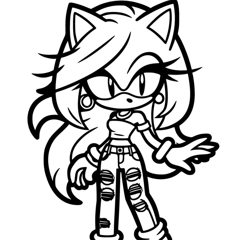 female sonic character with ripped jeans, and long hair