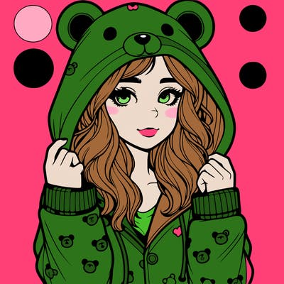 realistic girl in a animal pjs hoodie