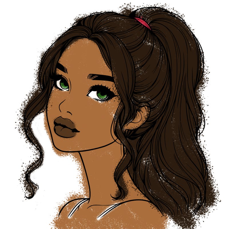 realistic girl with a ponytail on her hair and lips