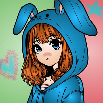 realistic girl wearing a bunny hoodie