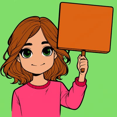 realistic girl holding up a sign